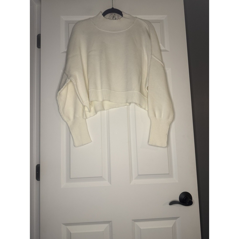 Zenana Ribbed Knit Crop Sweater Ivory L/xl Nwt